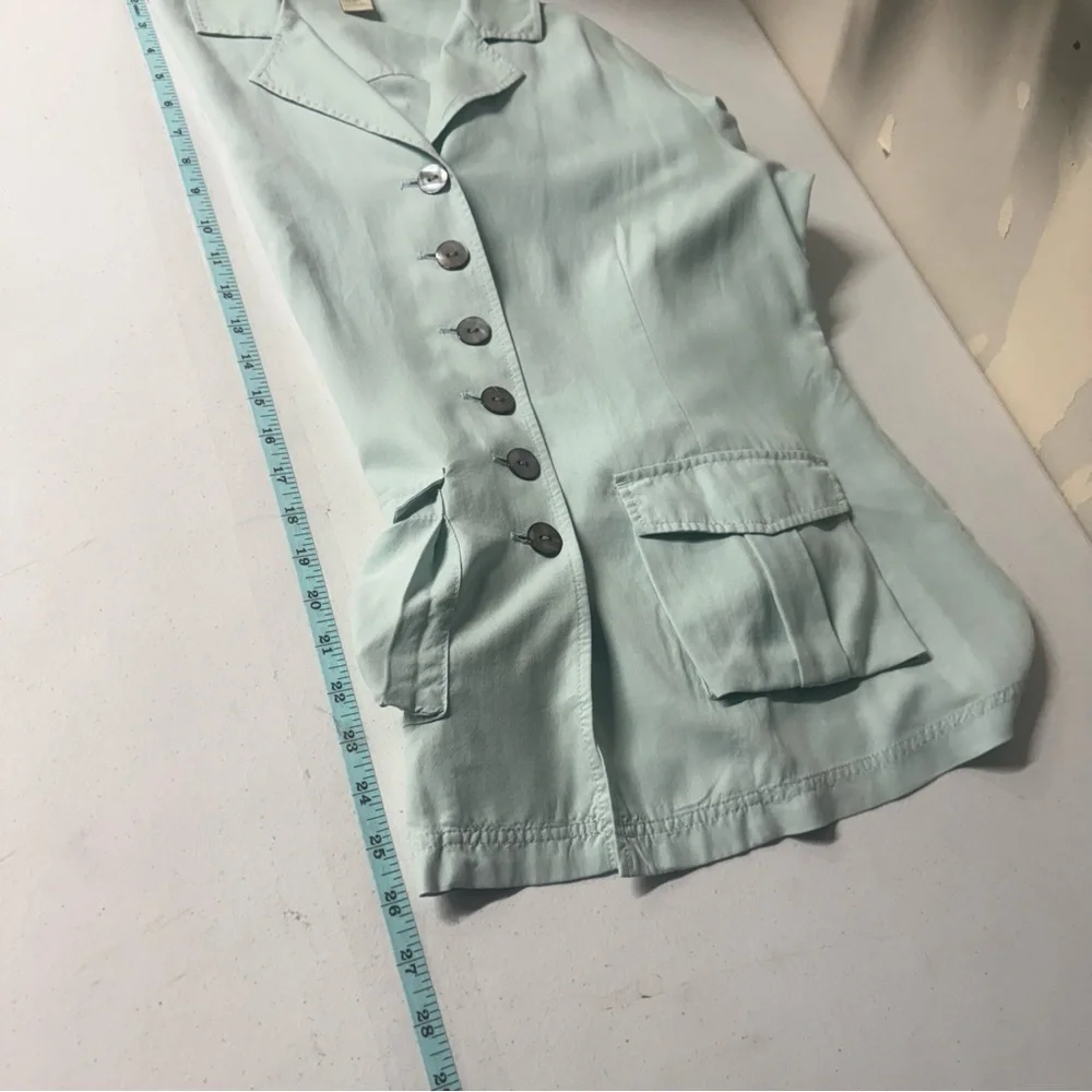 J.Jill‎ Mint Teal Button Up 100% Silk Light Weight Blazer top blouse Size 14P